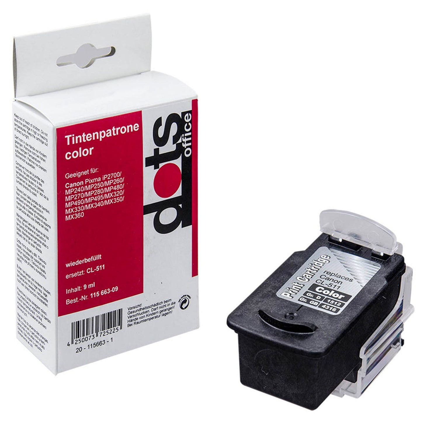 dots color Druckkopf kompatibel zu Canon CL-511 | 1512,4030-DOTS